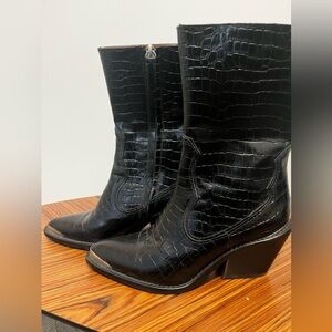 Zara Black Croc-Patterned cowboy Boots